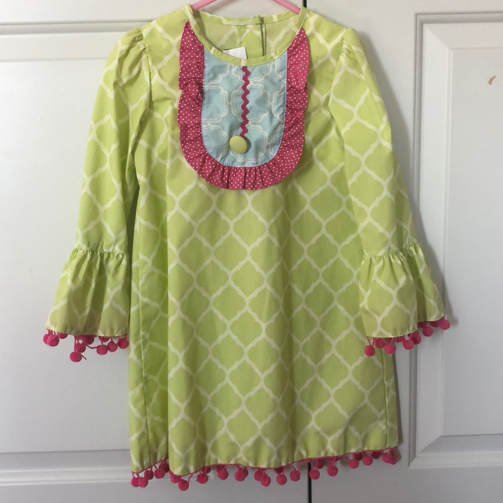 4T Shrimp and Grits kids dress with Pom-Pom trim